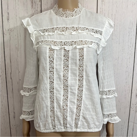 White Lace Ruffle Women's Top - Picture 1 of 14